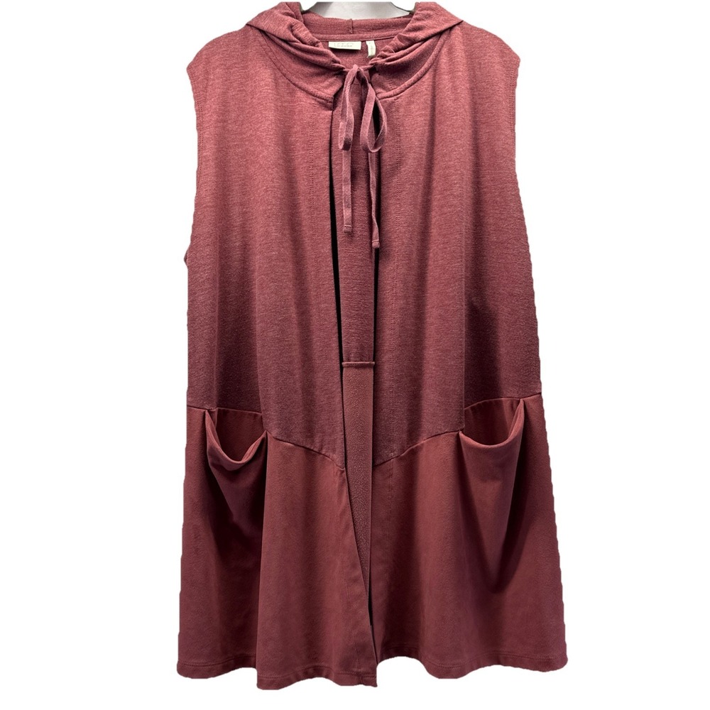 LOGO Lori Goldstein Women's Vest Size Large Terracotta Hooded Slouchy Pockets‎